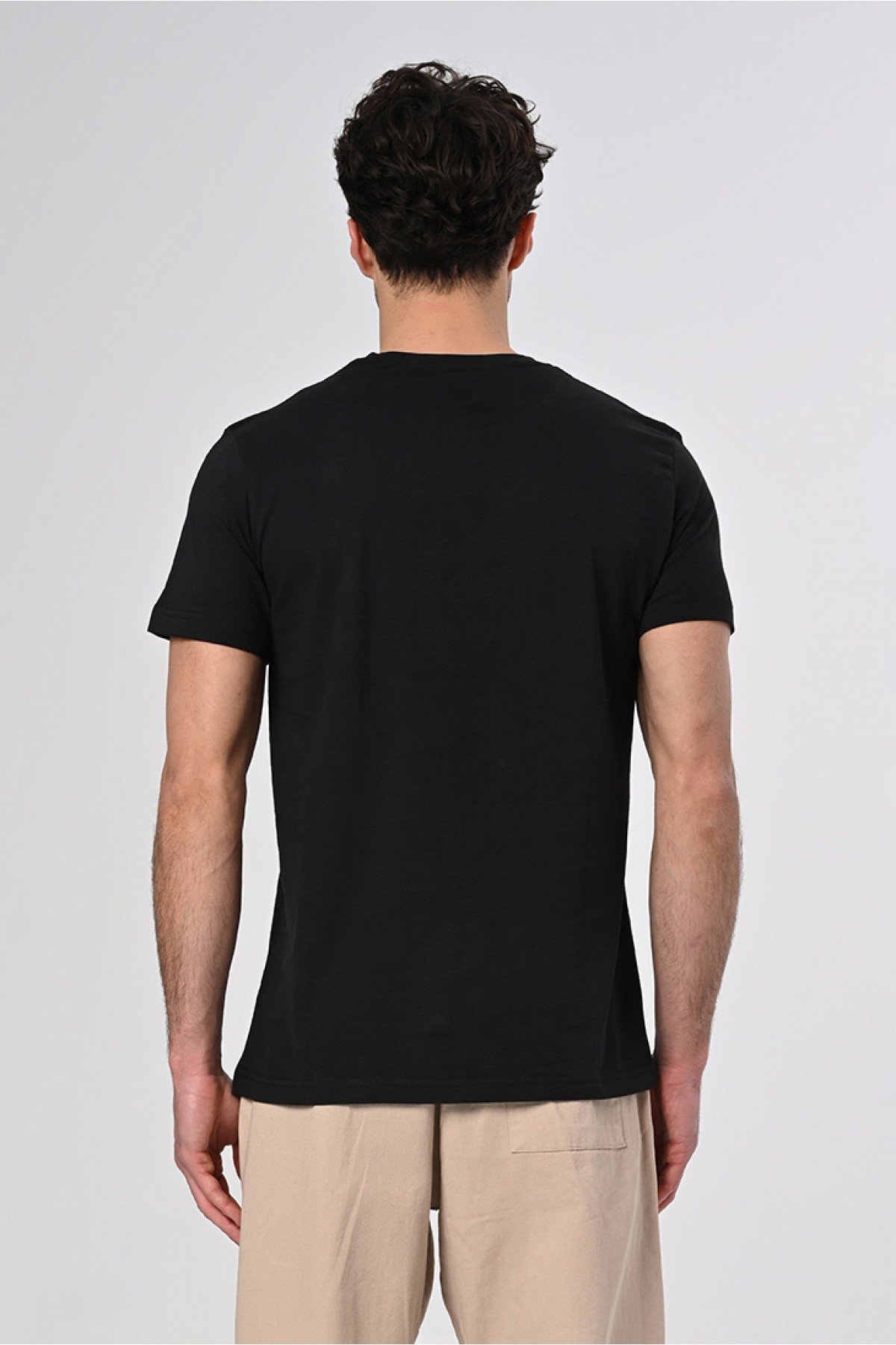 622 Tasarım Pamuk Bisiklet Yaka Siyah T-shirt 22’